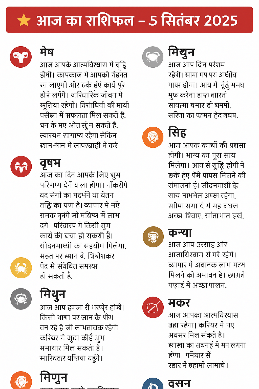 Today's horoscope(राशिफल) – September 5, 2025