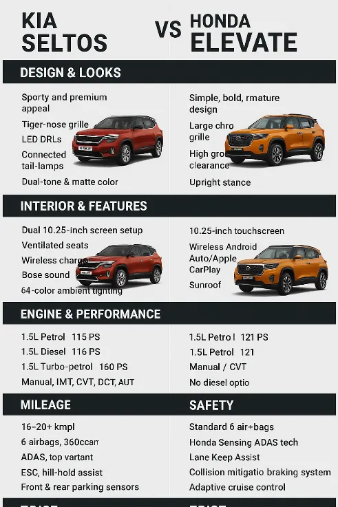Kia Seltos vs Honda Elevate – कौन-सी SUV है Best Choice?