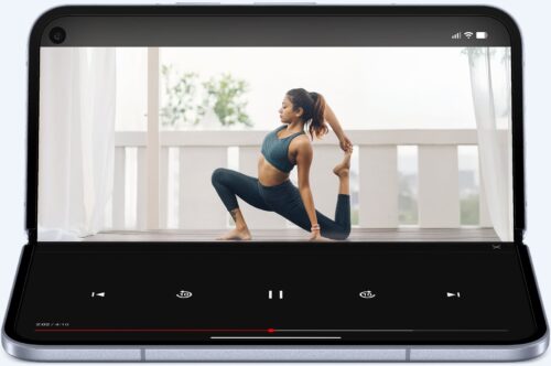 Close-up image of the Google Pixel 10 Pro Fold smartphone showing its triple rear camera setup, sleek foldable hinge design, and reflective metallic finish.